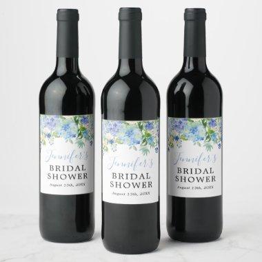 Blue Hydrangea Floral Bridal Shower Wine Label