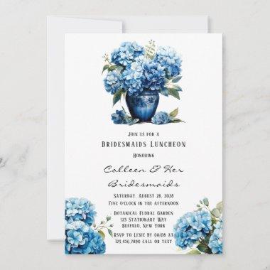 Blue Hydrangea Floral Butterfly Bridesmaids Lunch Invitations