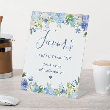 Blue Hydrangea Floral Favors Please Take One Pedestal Sign