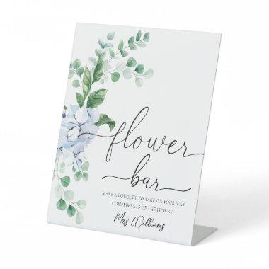 Blue Hydrangea Floral Flower Bar Favor Pedestal Sign