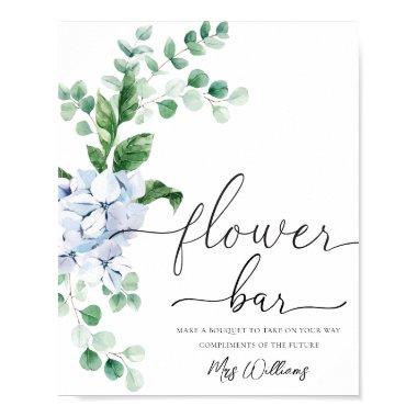 Blue Hydrangea Floral Flower Bar Favor Sign