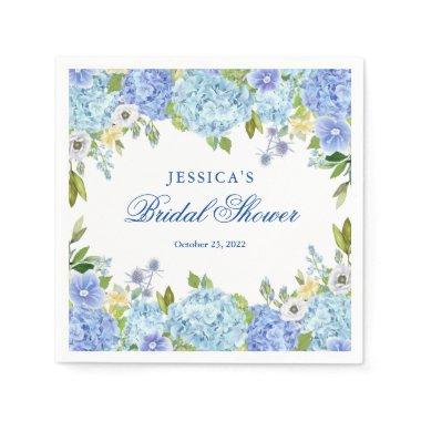 Blue Hydrangea Floral Greenery Bridal Shower Paper Napkins