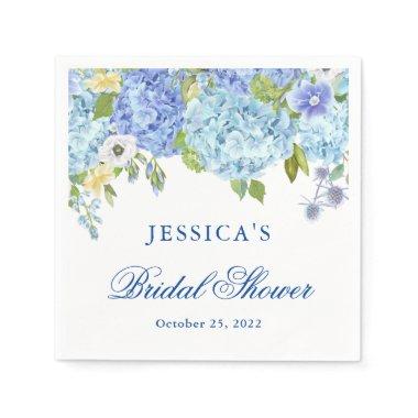 Blue Hydrangea Floral Greenery Bridal Shower Paper Napkins