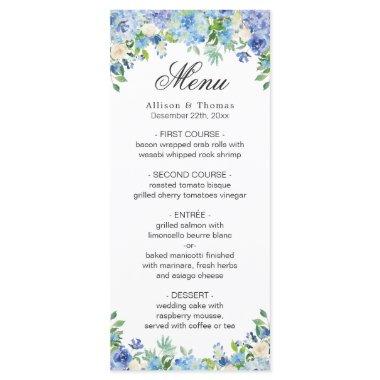 Blue Hydrangea Floral Greenery Wedding Menu Invitations