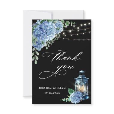 Blue Hydrangea Floral Lantern Black Boho Wedding Thank You