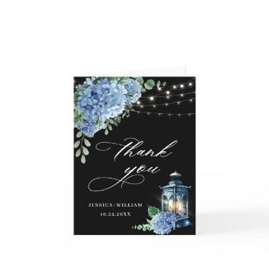 Blue Hydrangea Floral Lantern Black Boho Wedding Thank You