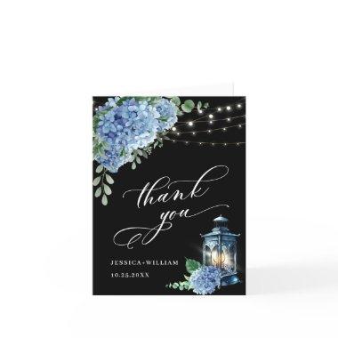 Blue Hydrangea Floral Lantern Black Boho Wedding Thank You