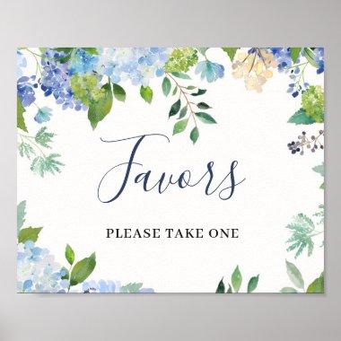 Blue Hydrangea Floral Wedding Favors Sign Poster