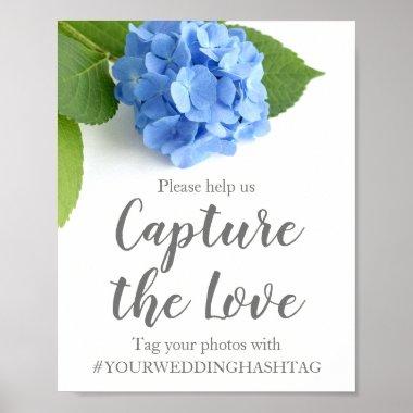 Blue Hydrangea Floral Wedding Hashtag Sign