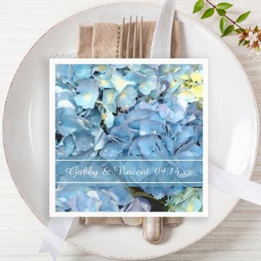 Blue Hydrangea Floral Wedding Paper Napkins