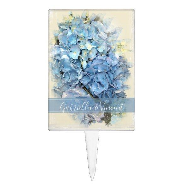 Blue Hydrangea Flower Wedding Cake Topper