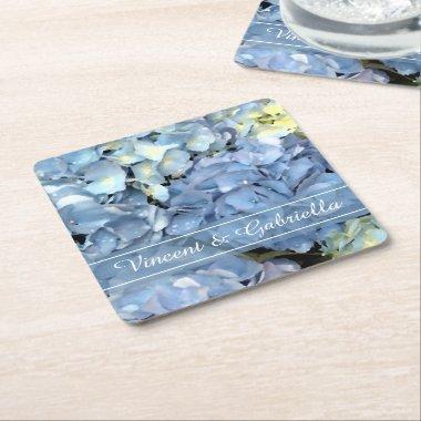Blue Hydrangea Flower Wedding Square Paper Coaster