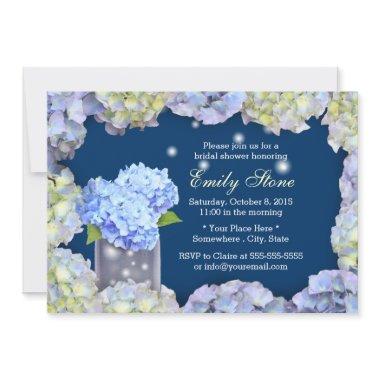 Blue Hydrangea Flowers & Mason Jar Bridal Shower Invitations