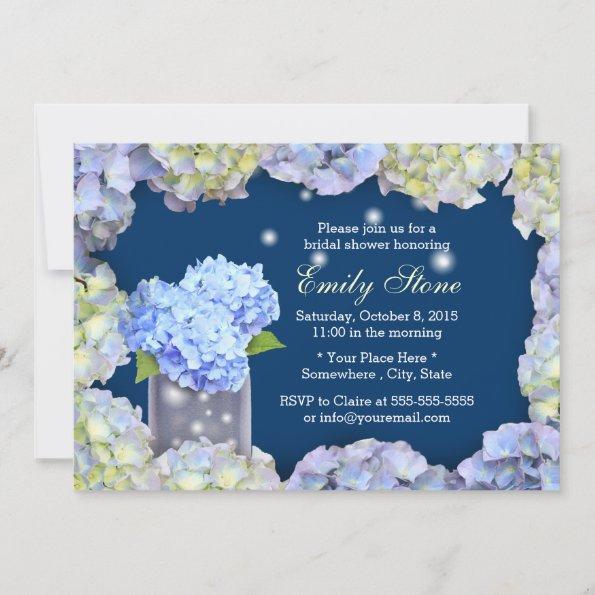 Blue Hydrangea Flowers & Mason Jar Bridal Shower Invitations