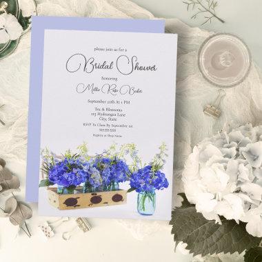 Blue Hydrangea Flowers Vintage Box Bridal Shower Invitations