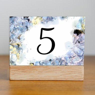 Blue Hydrangea Flowers Watercolor Table Numbers