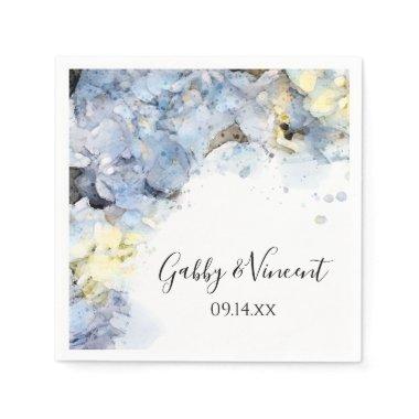 Blue Hydrangea Flowers Watercolor Wedding Napkins