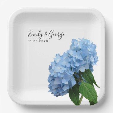 Blue Hydrangea Flowers Wedding Personalized Paper Plates