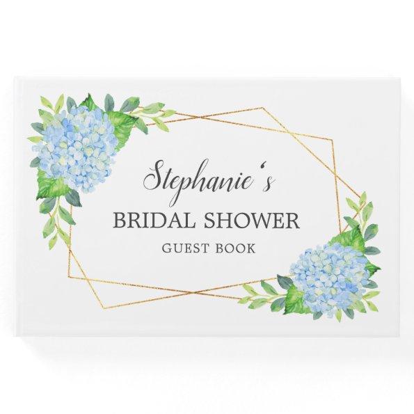 Blue Hydrangea Geometric Floral Bridal Shower Guest Book