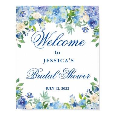 Blue Hydrangea Greenery Bridal Shower Welcome Poster