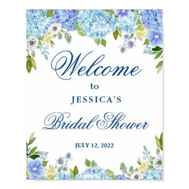 Blue Hydrangea Greenery Bridal Shower Welcome Poster