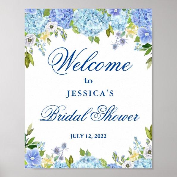 Blue Hydrangea Greenery Bridal Shower Welcome Poster