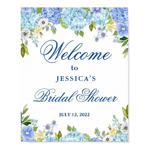 Blue Hydrangea Greenery Bridal Shower Welcome Poster