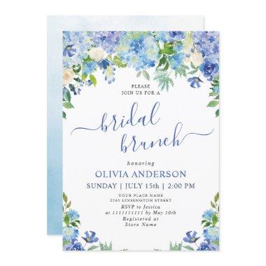 Blue Hydrangea Greenery Watercolor Bridal Brunch