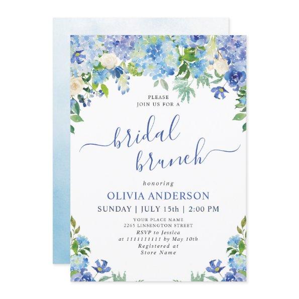 Blue Hydrangea Greenery Watercolor Bridal Brunch