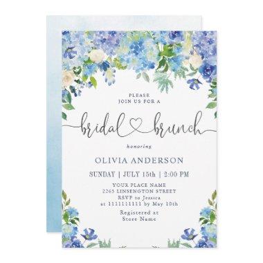 Blue Hydrangea Greenery Watercolor Bridal Brunch