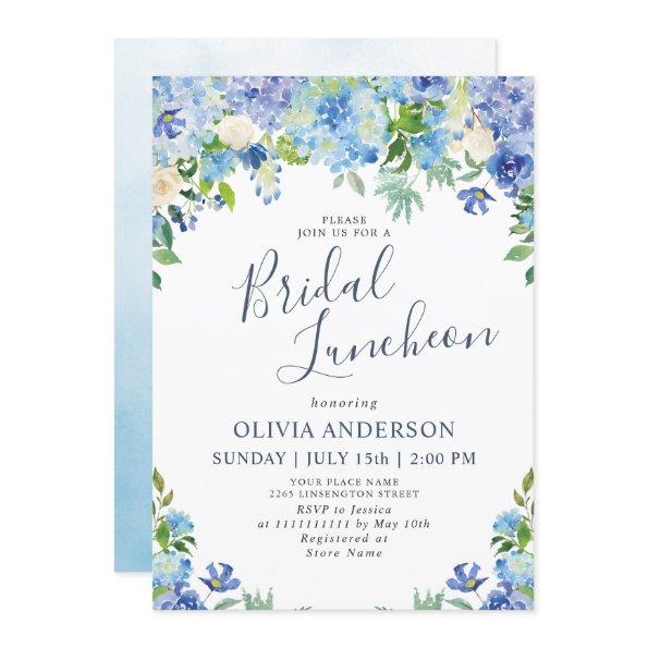 Blue Hydrangea Greenery Watercolor Bridal Luncheon