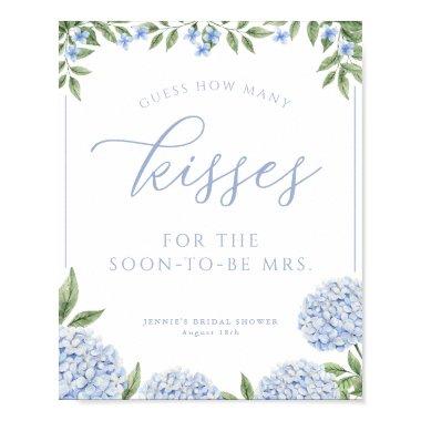 Blue Hydrangea Guess How Many Kisses Shower Game Poster