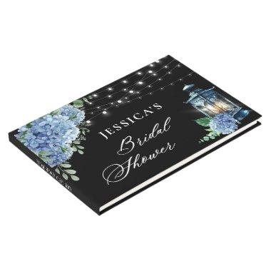 Blue Hydrangea Lantern Black Boho Bridal Shower Guest Book