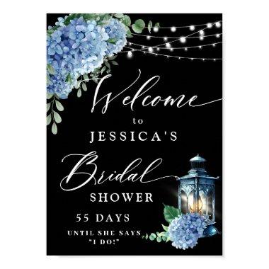 Blue Hydrangea Lantern Black Boho  Poster