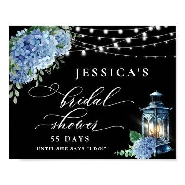 Blue Hydrangea Lantern Black Boho  Poster