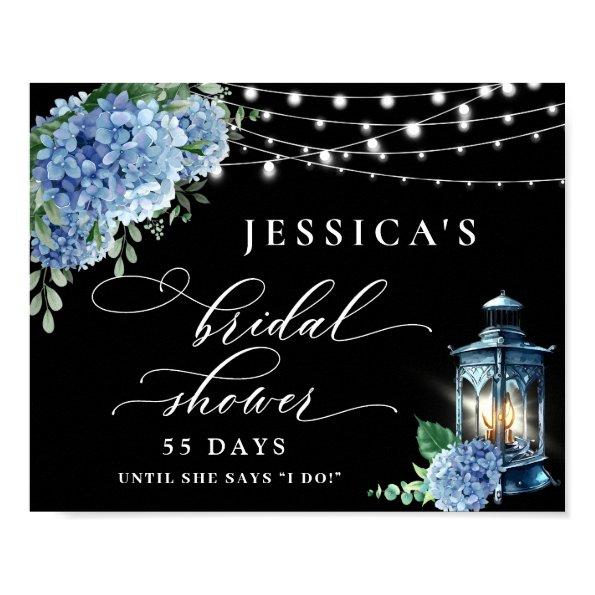 Blue Hydrangea Lantern Black Boho  Poster