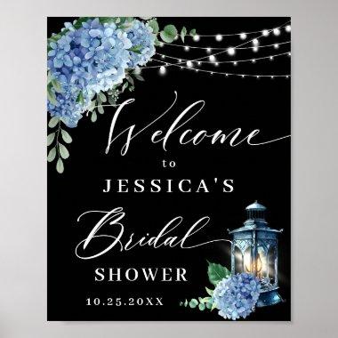 Blue Hydrangea Lantern Black Boho Bridal Shower Poster