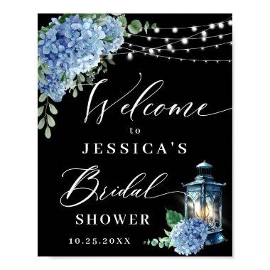 Blue Hydrangea Lantern Black Boho  Poster