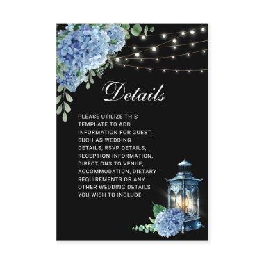 Blue Hydrangea Lantern Black Boho Wedding Details Enclosure Invitations