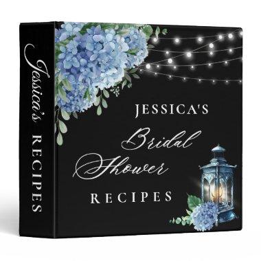 Blue Hydrangea Lantern Black  Recipe 3 Ring Binder