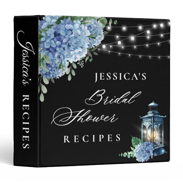 Blue Hydrangea Lantern Black  Recipe 3 Ring Binder
