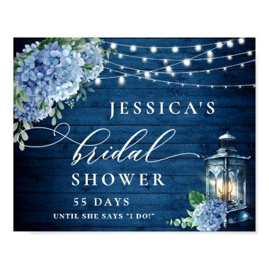 Blue Hydrangea Lantern Wood Boho  Poster