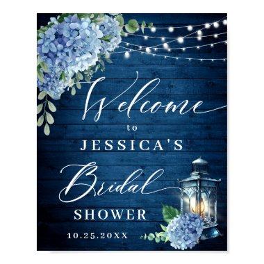 Blue Hydrangea Lantern Wood Boho Bridal Shower Poster