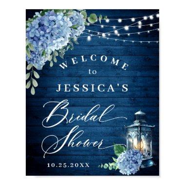 Blue Hydrangea Lantern Wood Boho  Poster