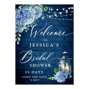 Blue Hydrangea Lantern Wood Boho  Poster