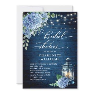 Blue Hydrangea Lantern Wood Bridal Shower Invitations