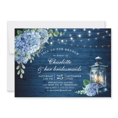 Blue Hydrangea Lantern Wood Bridal Shower Invitations