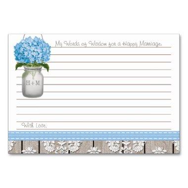 Blue Hydrangea Mason Jar Words of Advice Table Number