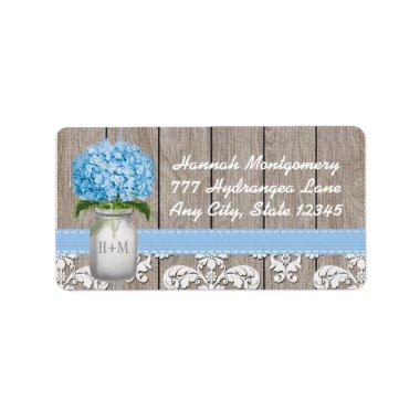 Blue Hydrangea Monogrammed Mason Jar Label