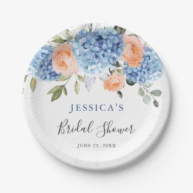 Blue Hydrangea Pink Blush Roses  Paper Plates